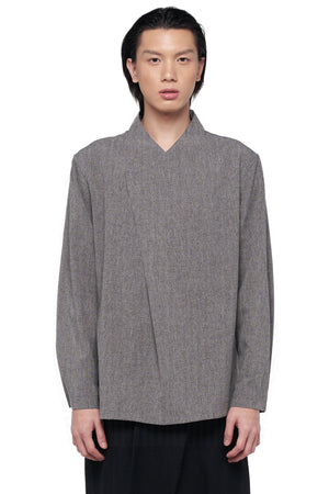 GREY HALF OPENING PLEATS SHIRT