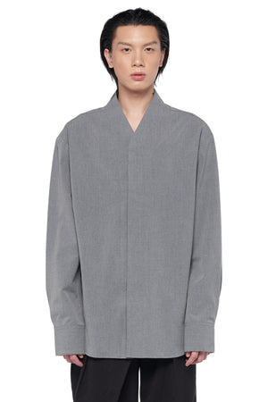 GREY COLLARLESS OVERSIZED PART 5 LONG SLEEVES WITH OVAL HEM