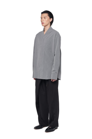 GREY COLLARLESS OVERSIZED PART 5 LONG SLEEVES WITH OVAL HEM