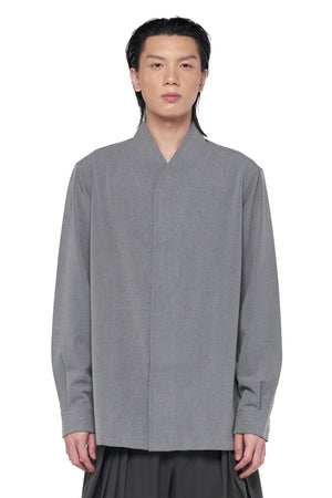 GREY COLLARLESS PART 5 WITH DOUBLE PLACKET BUTTON LONG SLEEVES SHIRT