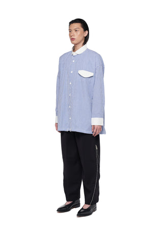 BLUE STRIPES OVERSIZED LONG SLEEVES SHIRT WITH WHITE CLUB COLLAR