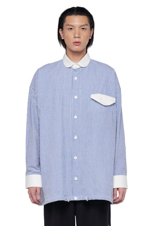 BLUE STRIPES OVERSIZED LONG SLEEVES SHIRT WITH WHITE CLUB COLLAR