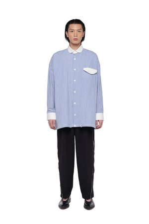 BLUE STRIPES OVERSIZED LONG SLEEVES SHIRT WITH WHITE CLUB COLLAR