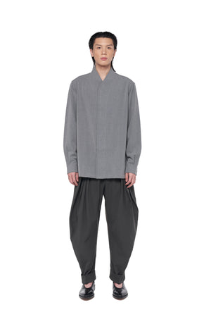 GREY COLLARLESS PART 5 WITH DOUBLE PLACKET BUTTON LONG SLEEVES SHIRT