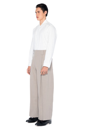 BEIGE WAISTBANDLESS WIDE PANTS WITH PATCH POCKET